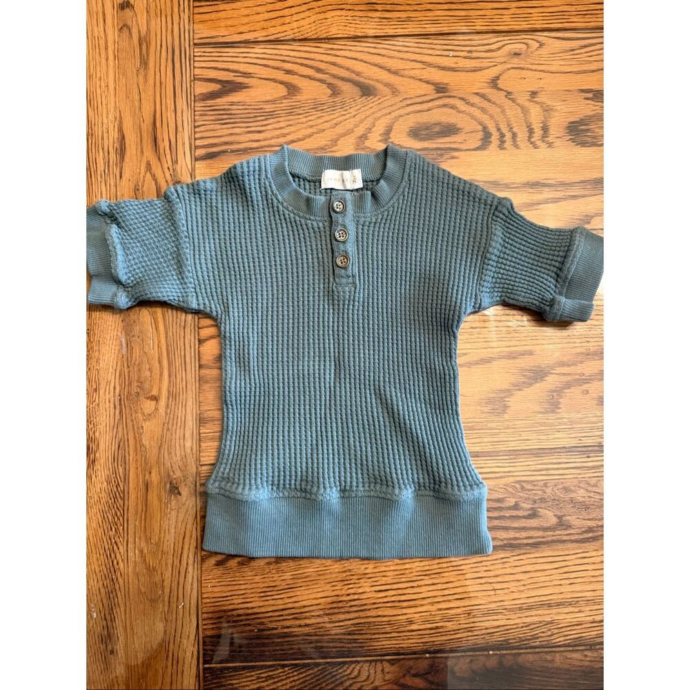Jamie Kay Olive Green Organic Cotton Waffle Knit Short Sleeve Henley Top Size 2T